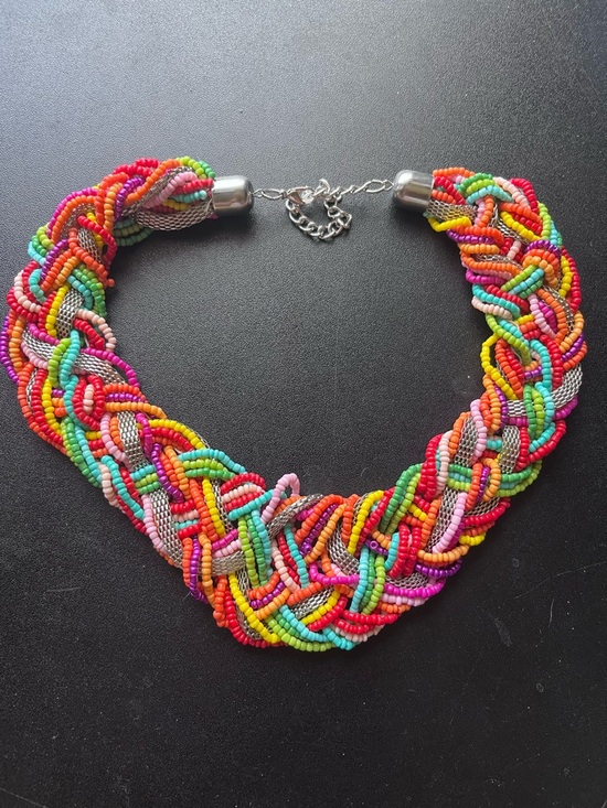 no brand Jewelry - Vibrant Multi-Strand Braided Seed Bead Statement Necklace - Boho Mesh Accents